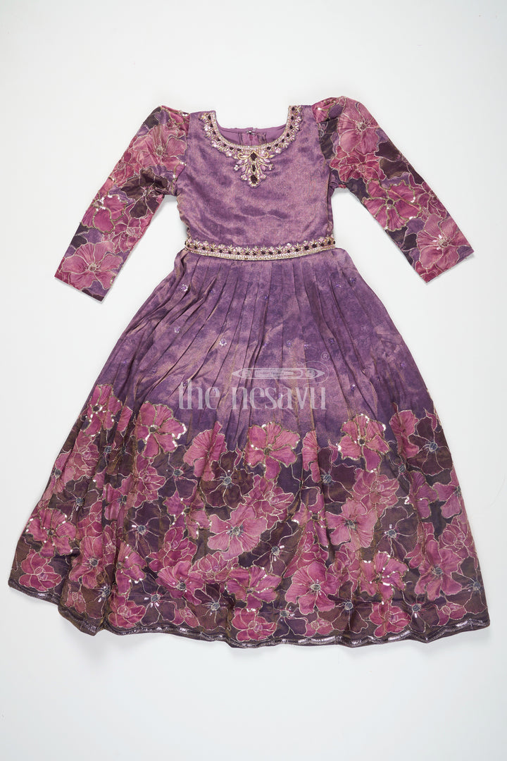 Girls Party Gown Pure Viscose Tissue Purple Dress Sankranthi