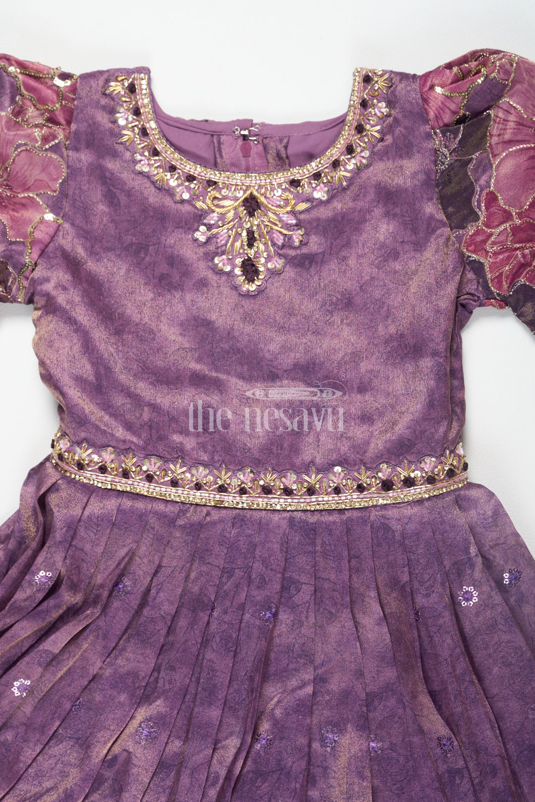 Girls Party Gown Pure Viscose Tissue Purple Dress Sankranthi