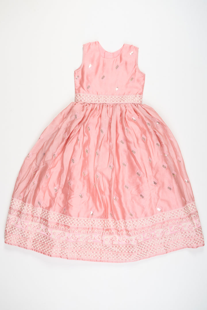 Western Party Gown for Girls in Elegant Peach Organza with Embroidered Jacket