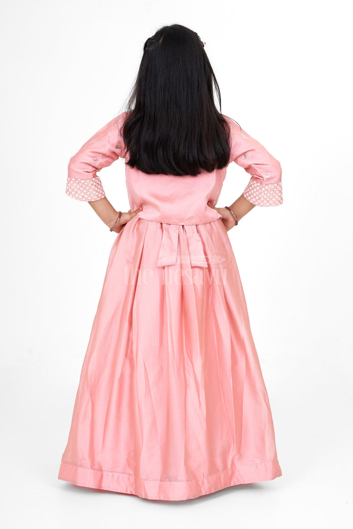 Western Party Gown for Girls in Elegant Peach Organza with Embroidered Jacket