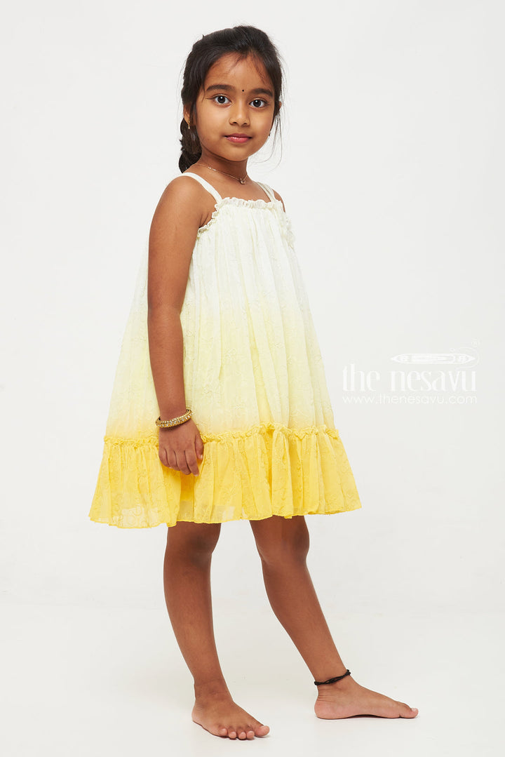 Yellow Georgette Embroidered Party Frock for Girls