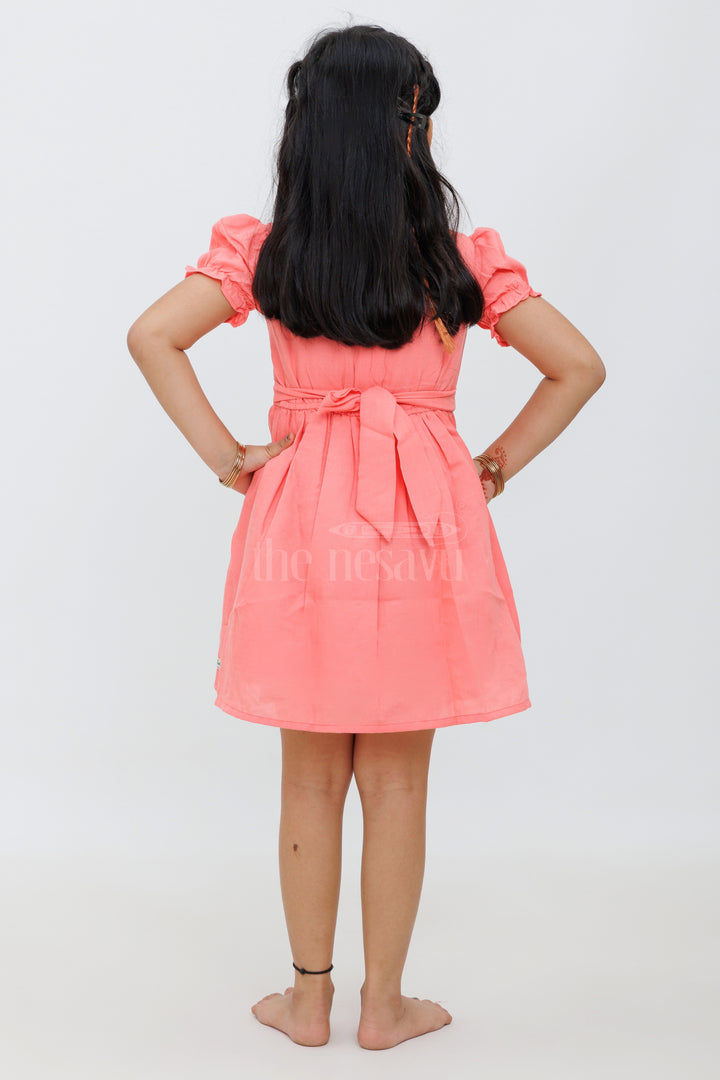 Girls Rose Pink Frock with Pintuck Pleats and Embroidered Hemline - Western Party Frock