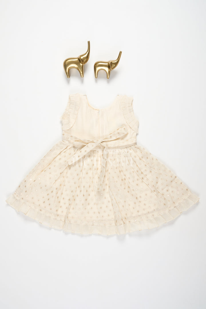 Baby Fancy Frock in Cream with Golden Accents and Ruffled Sleeves