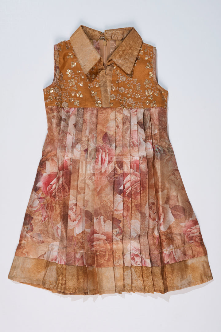 Girls Readymade Cotton Frock with Floral Digital Print and Embroidered Collar for a Chic Look