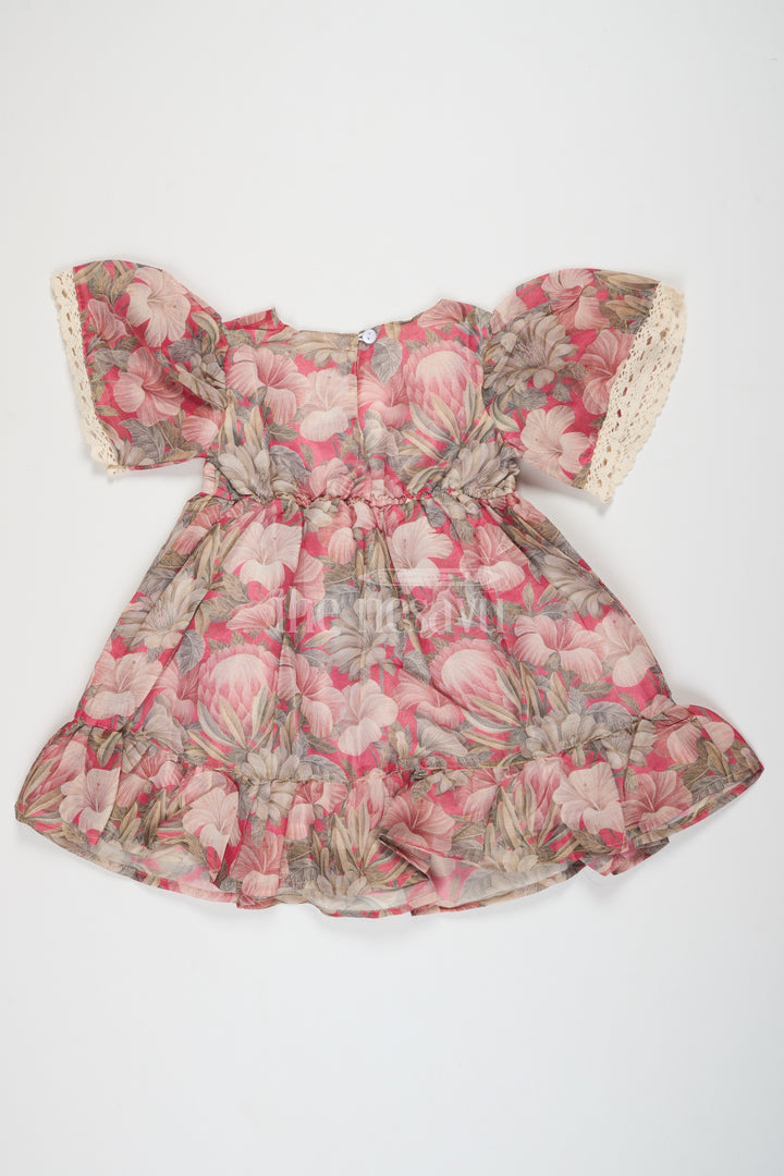 Girls Cotton Long Frock for Ladies with Floral Tissue Print and Puff Sleeves, Ideal for Festive Gatherings and Family Events