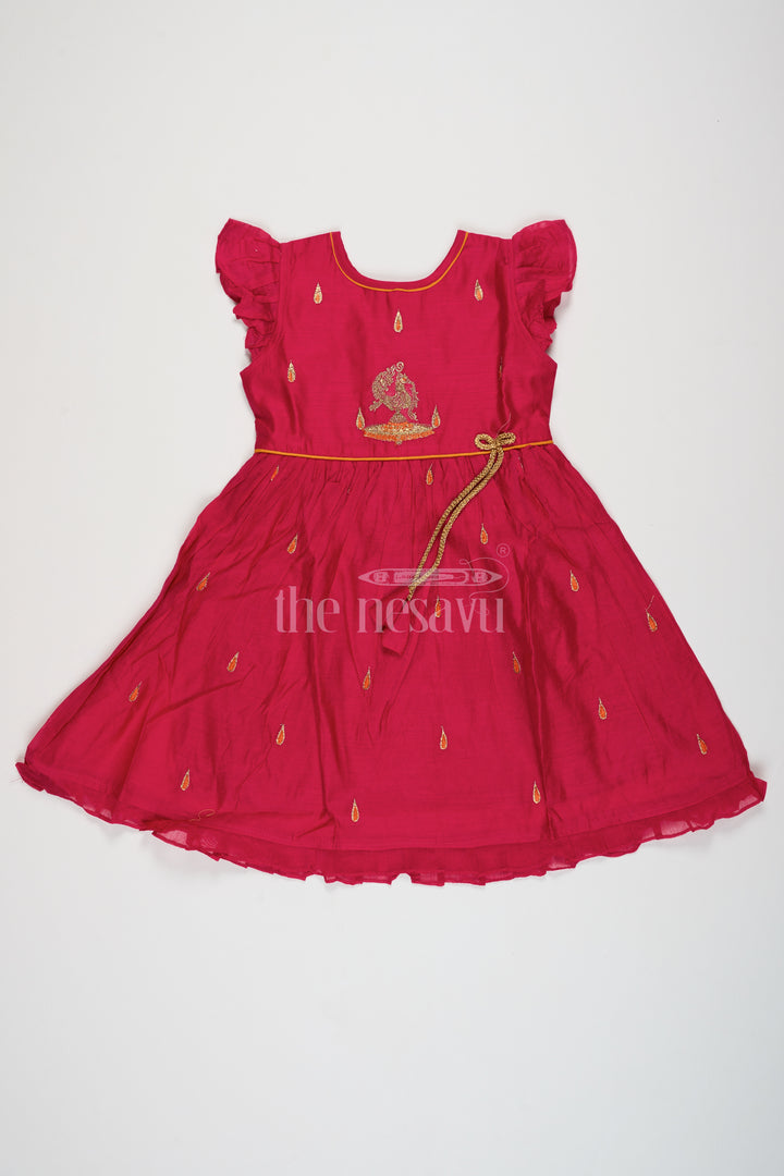 Cotton Short Frock for Ladies with Chanderi Silk and Traditional Embroidery, Perfect for Festivals and Family Gatherings