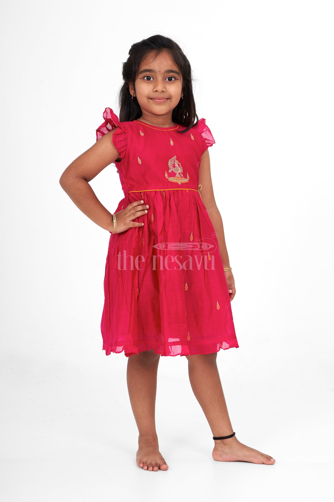 Cotton Short Frock for Ladies with Chanderi Silk and Traditional Embroidery, Perfect for Festivals and Family Gatherings