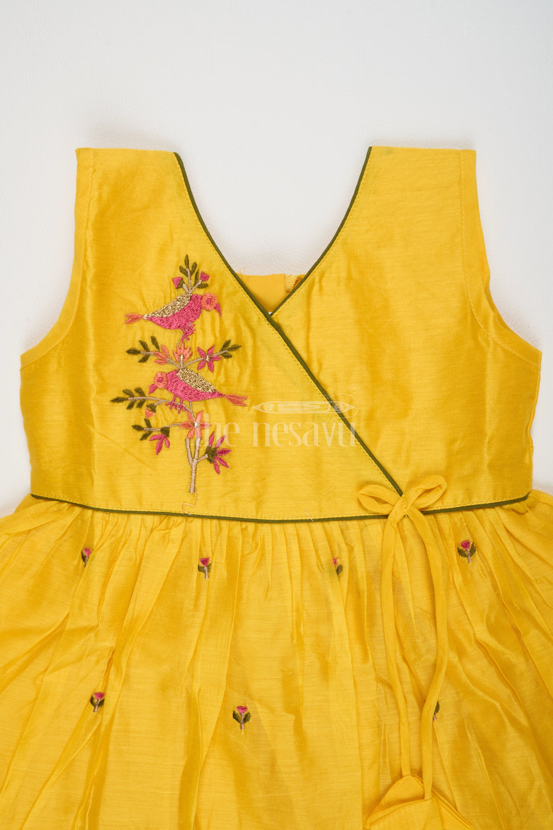 Floral Cotton Frock for Women with Bird Embroidery and Wrap Design in Chanderi Silk, Perfect for Summer Festivals