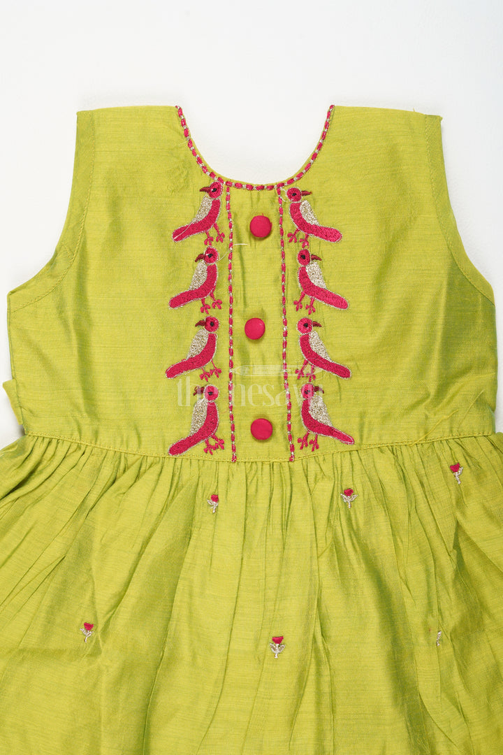 Simple Cotton Frocks for Ladies in Chanderi Silk with Bird Embroidery, Perfect for Festive Gatherings