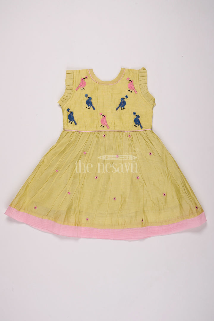 Girls Cotton Frock in Light Green with Delicate Embroidery for Casual Wear