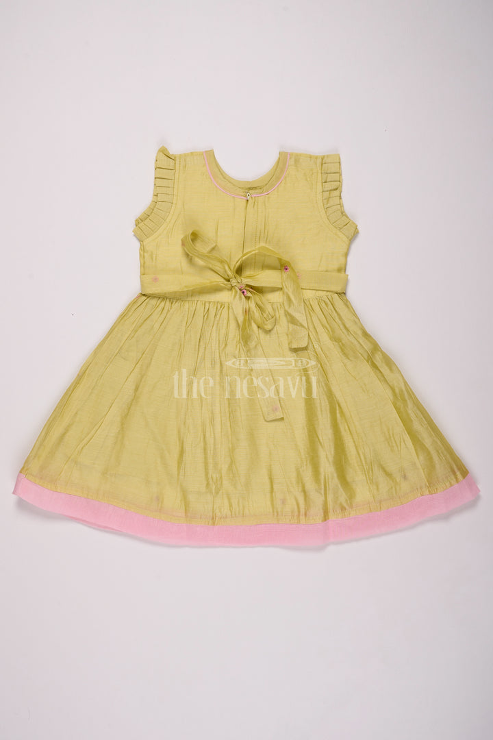 Girls Cotton Frock in Light Green with Delicate Embroidery for Casual Wear