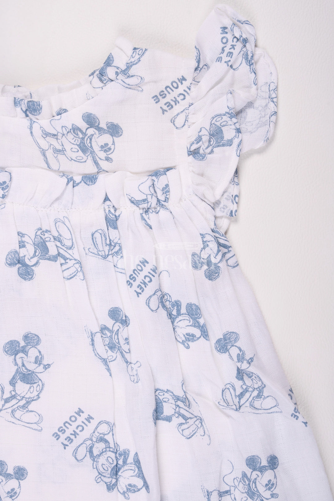 Girls Cotton Frock Design with Mickey Mouse Print in Soft Muslin Fabric