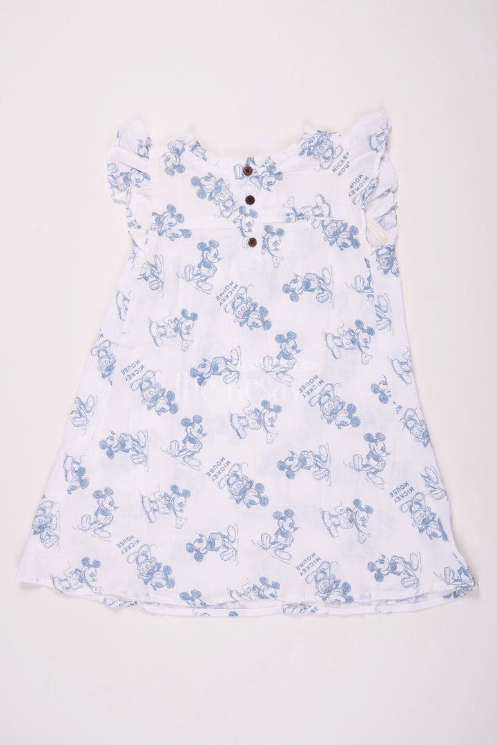 Girls Cotton Frock Design with Mickey Mouse Print in Soft Muslin Fabric