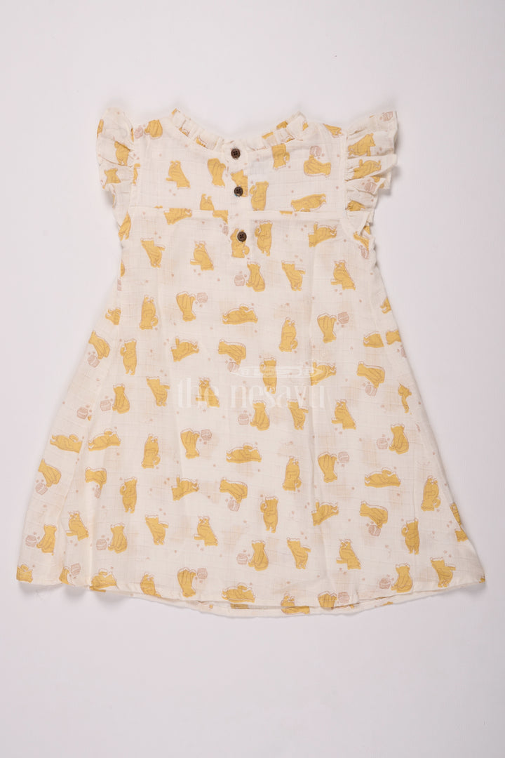 Girls Cotton Frock New Model with Playful Bear Print in Muslin Fabric