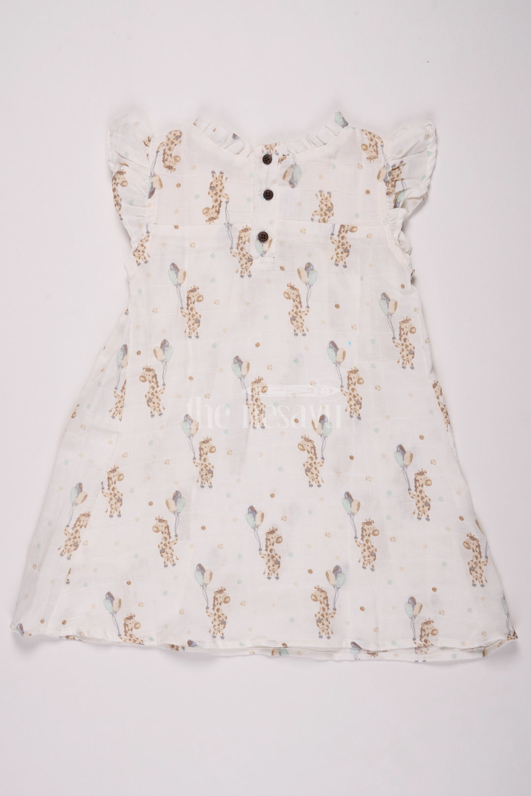 Girls Cotton Frock Ladies Dress with Delicate Giraffe and Bird Print in Muslin Fabric