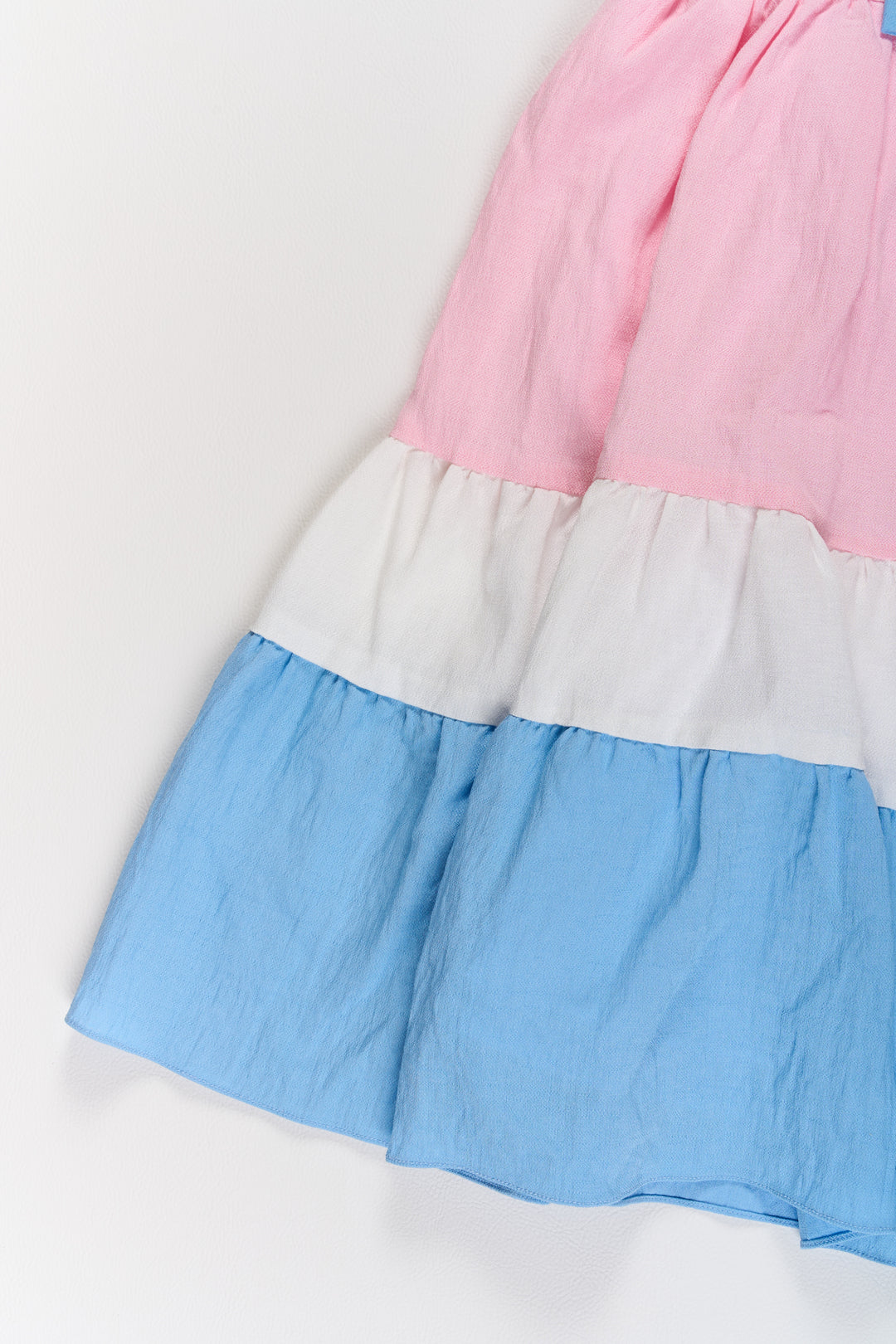 Nesavu Fancy Casual Dresses for Girls with Ruffled Sleeves and Tiered Pastel Design