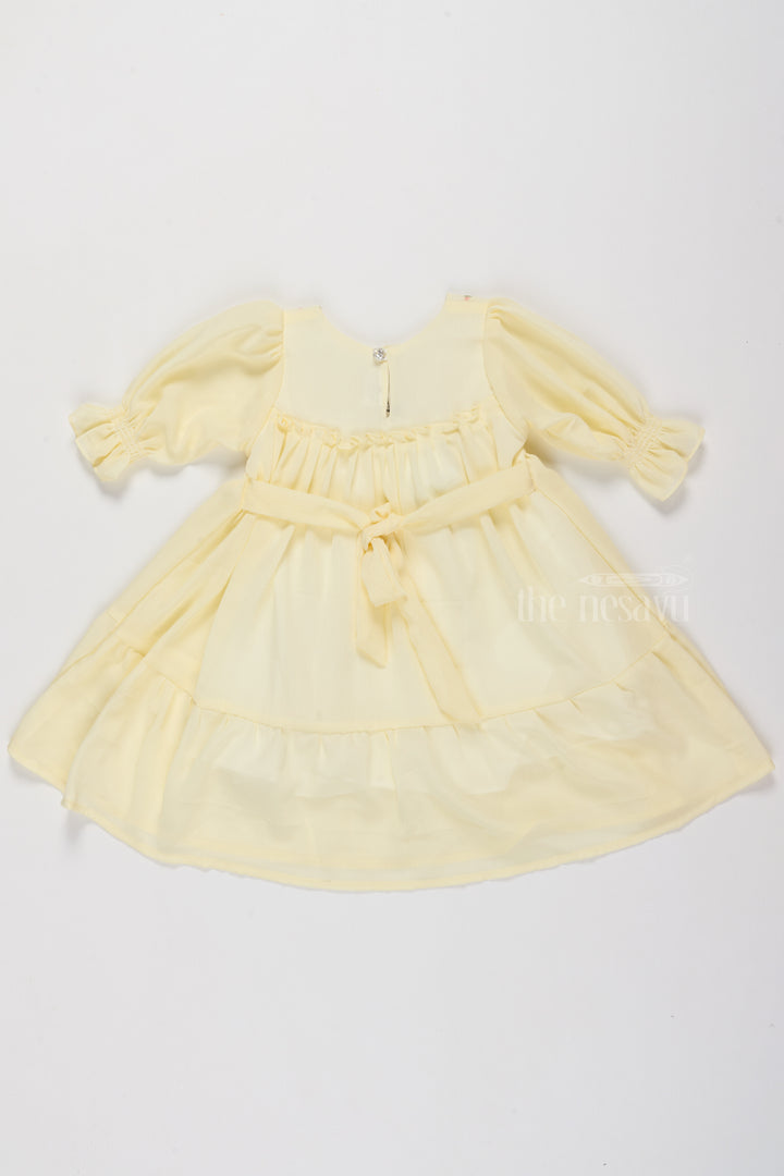 Fancy Casual Outfits for Girls in Soft Yellow with Floral Embroidery