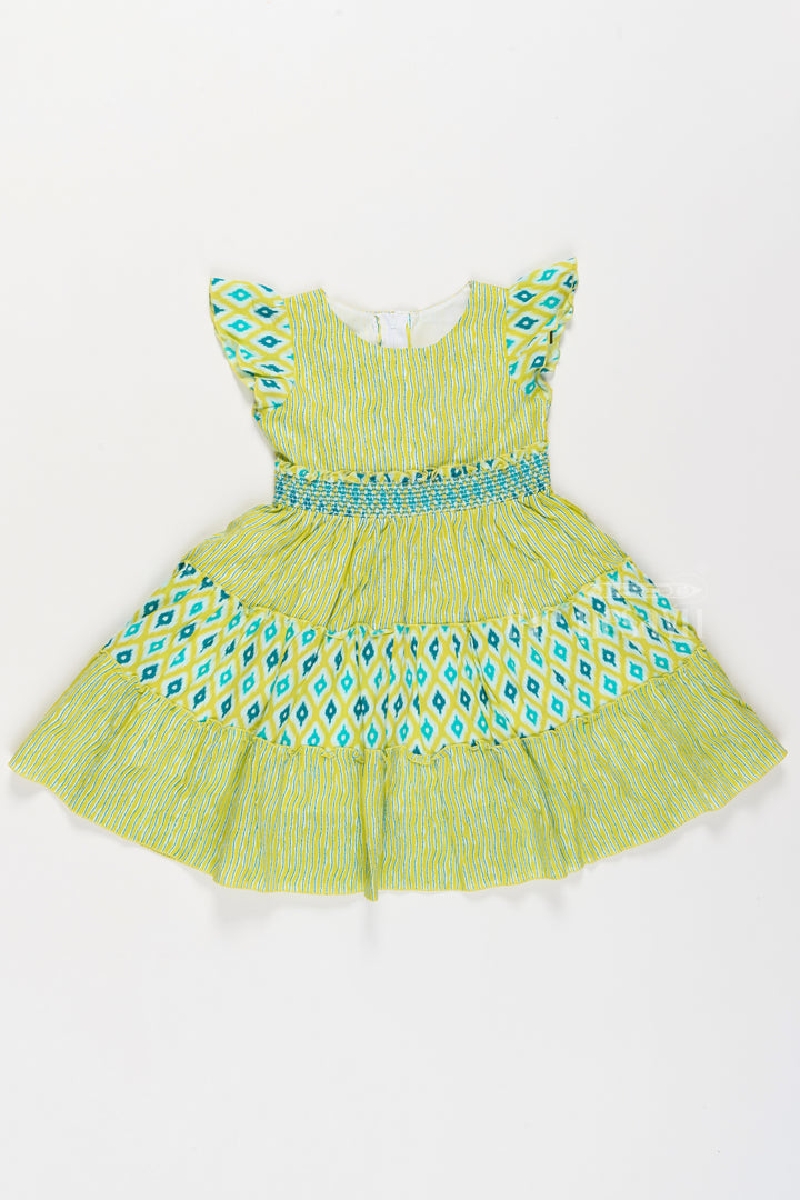 Cotton Umbrella Frock for Girls with Ikat Print and Pleated Skirt