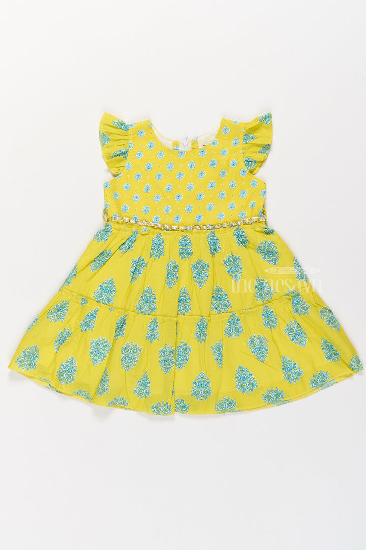 Cotton Gown Frock for Girls with Vibrant Traditional Prints and Ruffled Sleeves