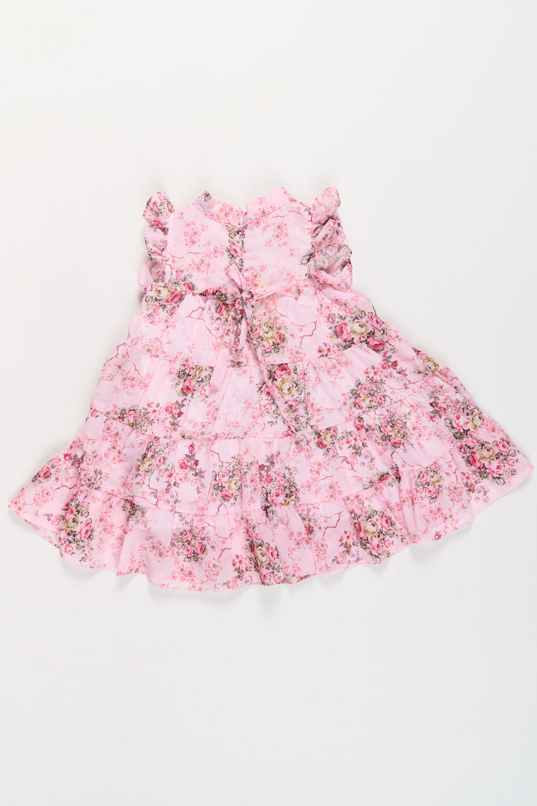 Pink Birthday Frock for Girls with Floral Patterns and Elegant Bow Detail