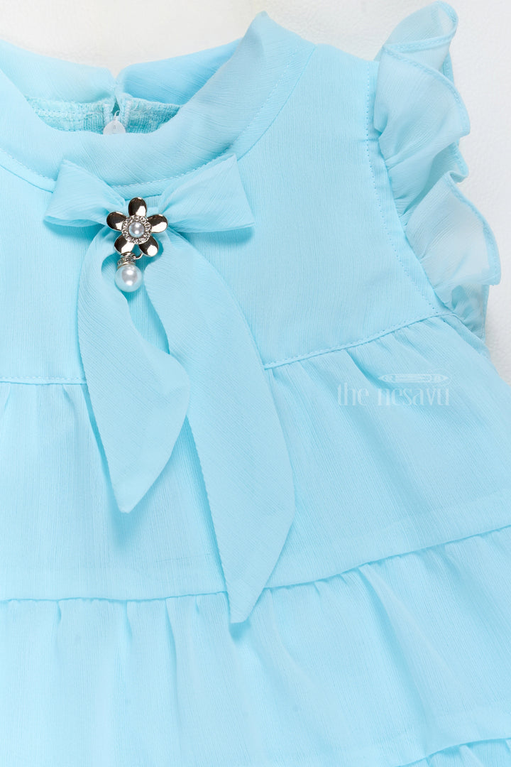 Baby Girls Clothes in Light Blue with Ruffled Layers and Bow Detail