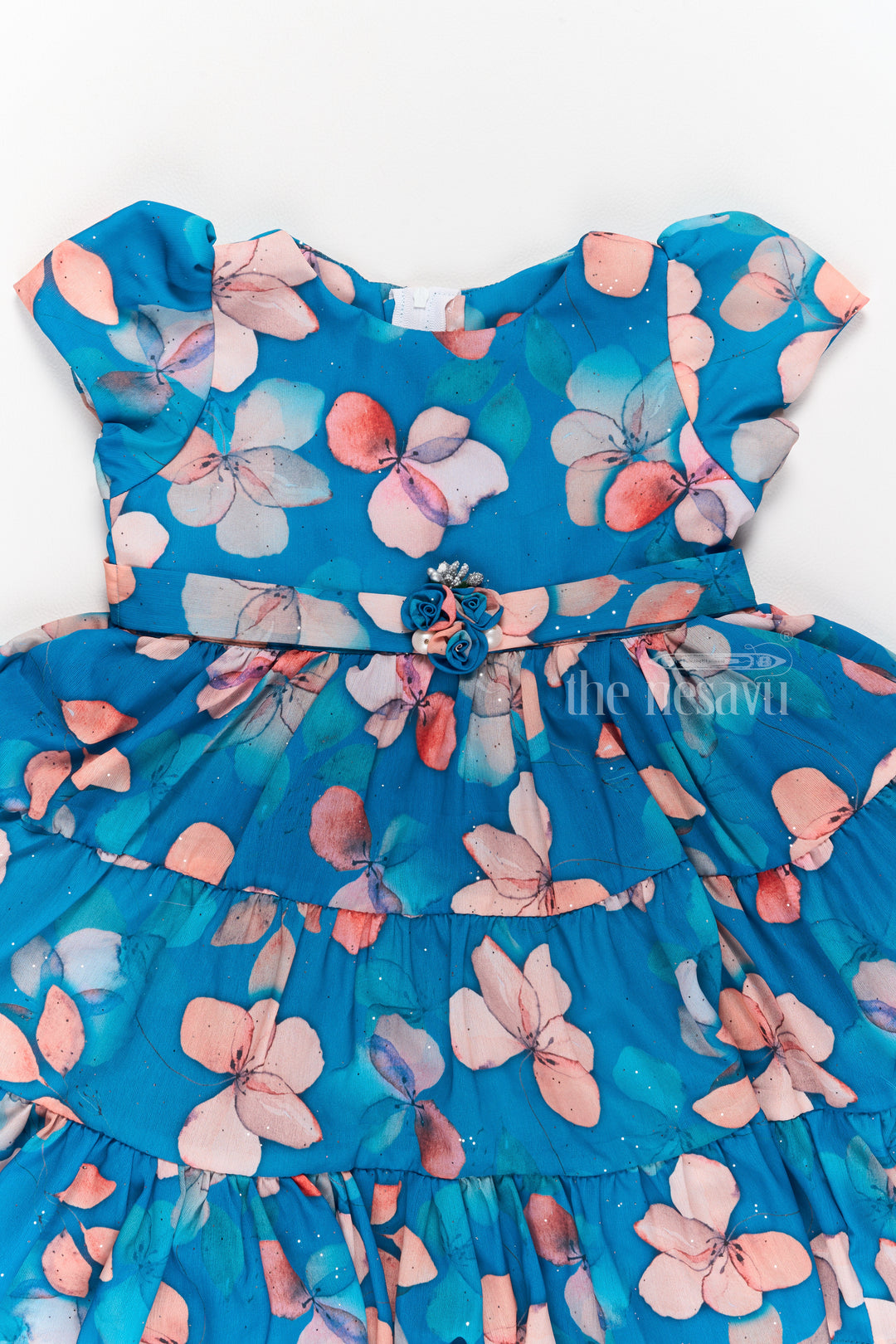 Charming Blue Princess Dress for Girls with Butterfly Floral Print