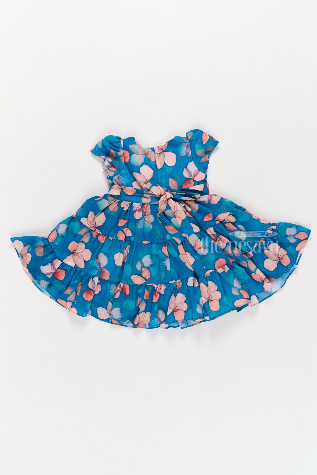 Charming Blue Princess Dress for Girls with Butterfly Floral Print