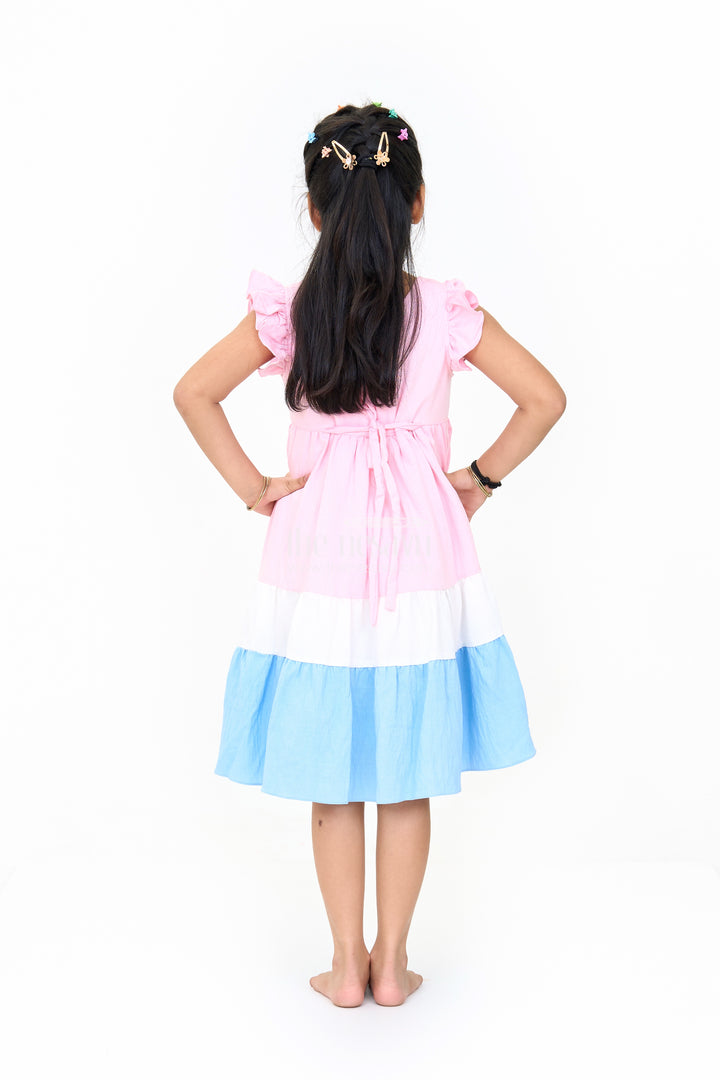 Indo Western Dress with Tiered Ruffle Hem and Contrast Bow Design for Girls