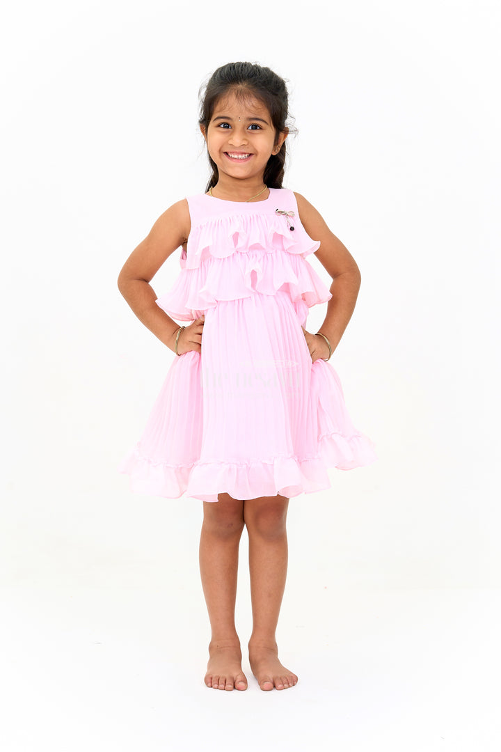 Mini Dress with Ruffle Accents and Elegant Pleated Layers for Girls