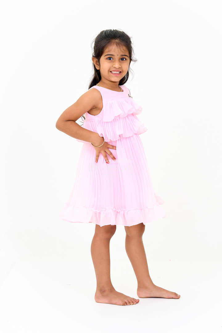 Mini Dress with Ruffle Accents and Elegant Pleated Layers for Girls