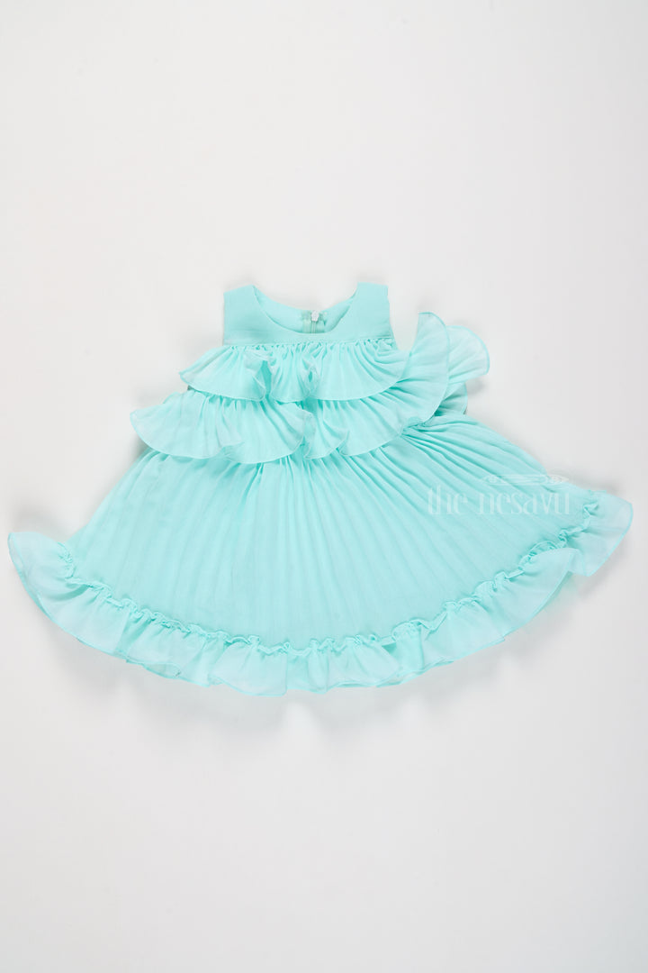 Short Birthday Frock with Pleated Layers and Vibrant Green Ruffles for Girls