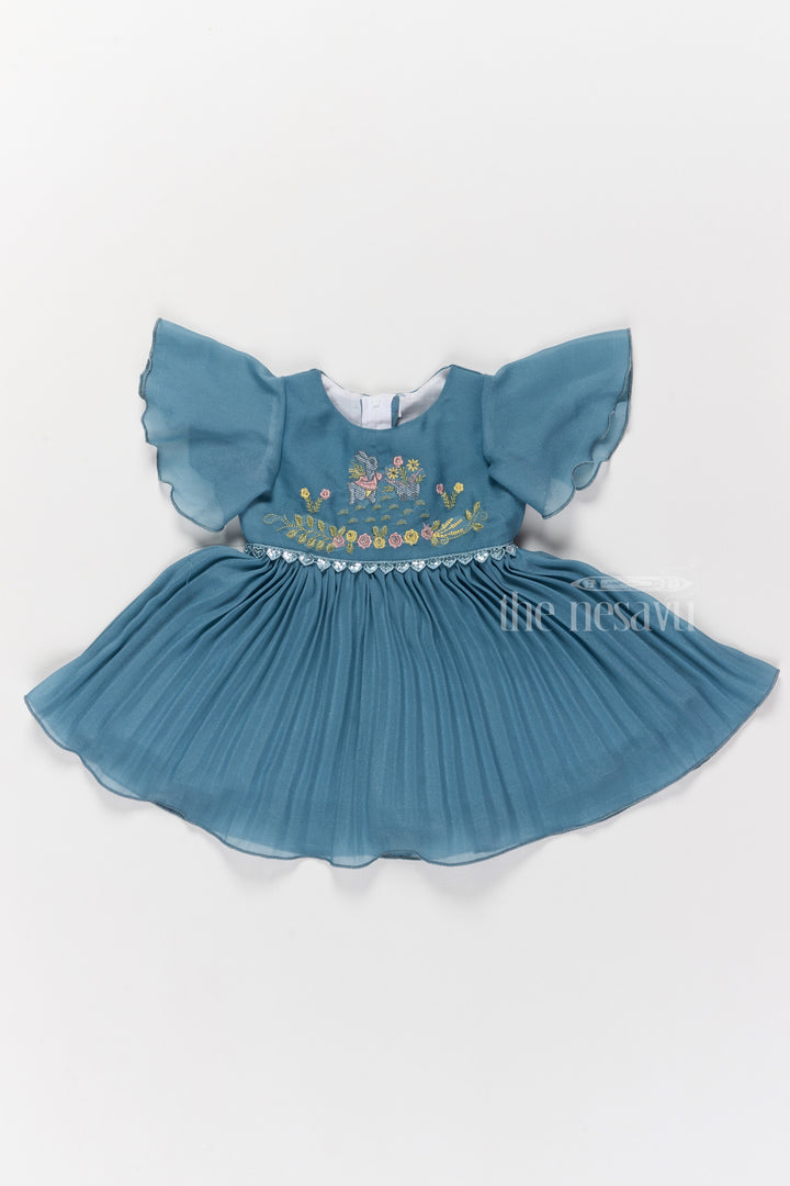 Elegant Girls Short Frock for Party Wear with Floral Embroidery and Flared Pleats