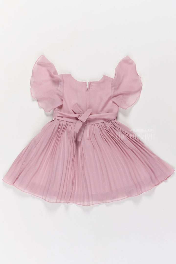 Lovely Pink Fancy Party Wear Dress for Girls with Delicate Embroidery and Puff Sleeves