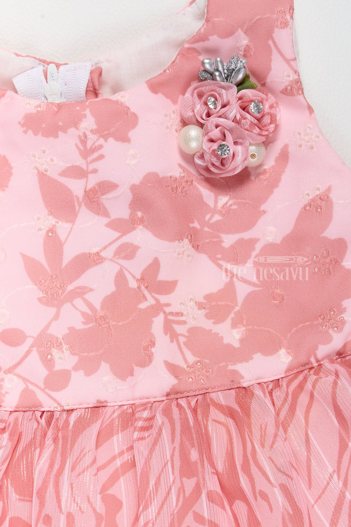 Adorable Peach Frock Party Dress for Girls with Floral Prints and Tiered Layers