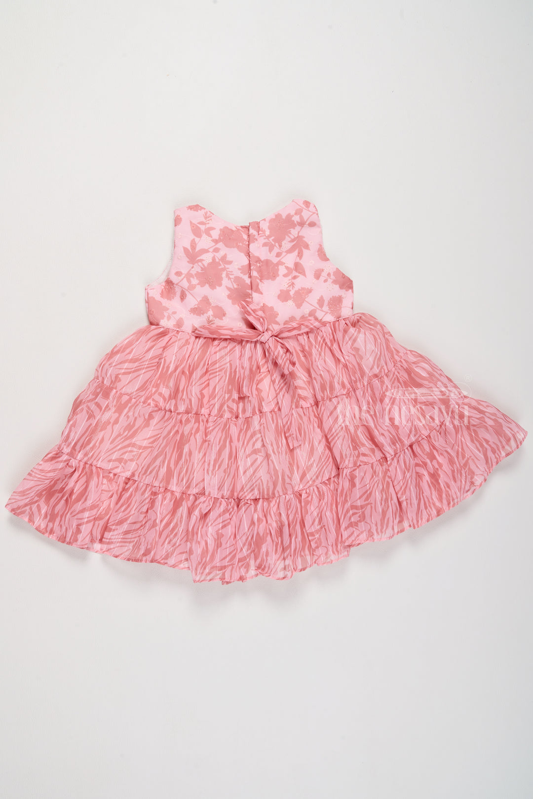 Adorable Peach Frock Party Dress for Girls with Floral Prints and Tiered Layers