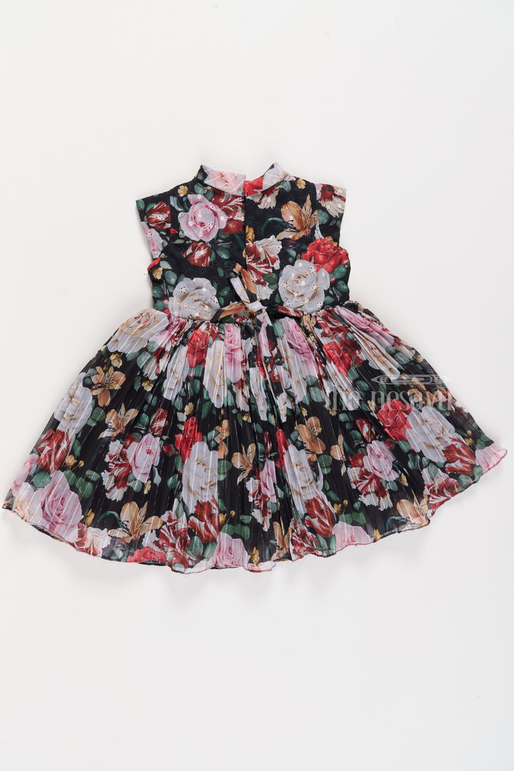 Graceful Girls Get Together Party Frock with Bold Floral Prints and Tie Neck Detail