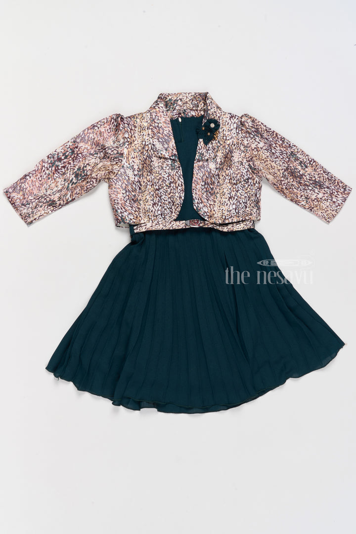 Elegant Girls Party Frock with Pleated Skirt and Stylish Jacket