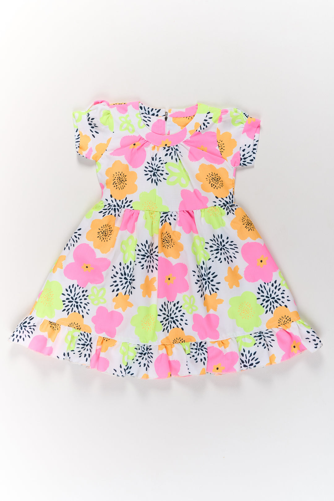 Girls Cotton Party Wear Dress with Vibrant Floral Prints and Ruffles