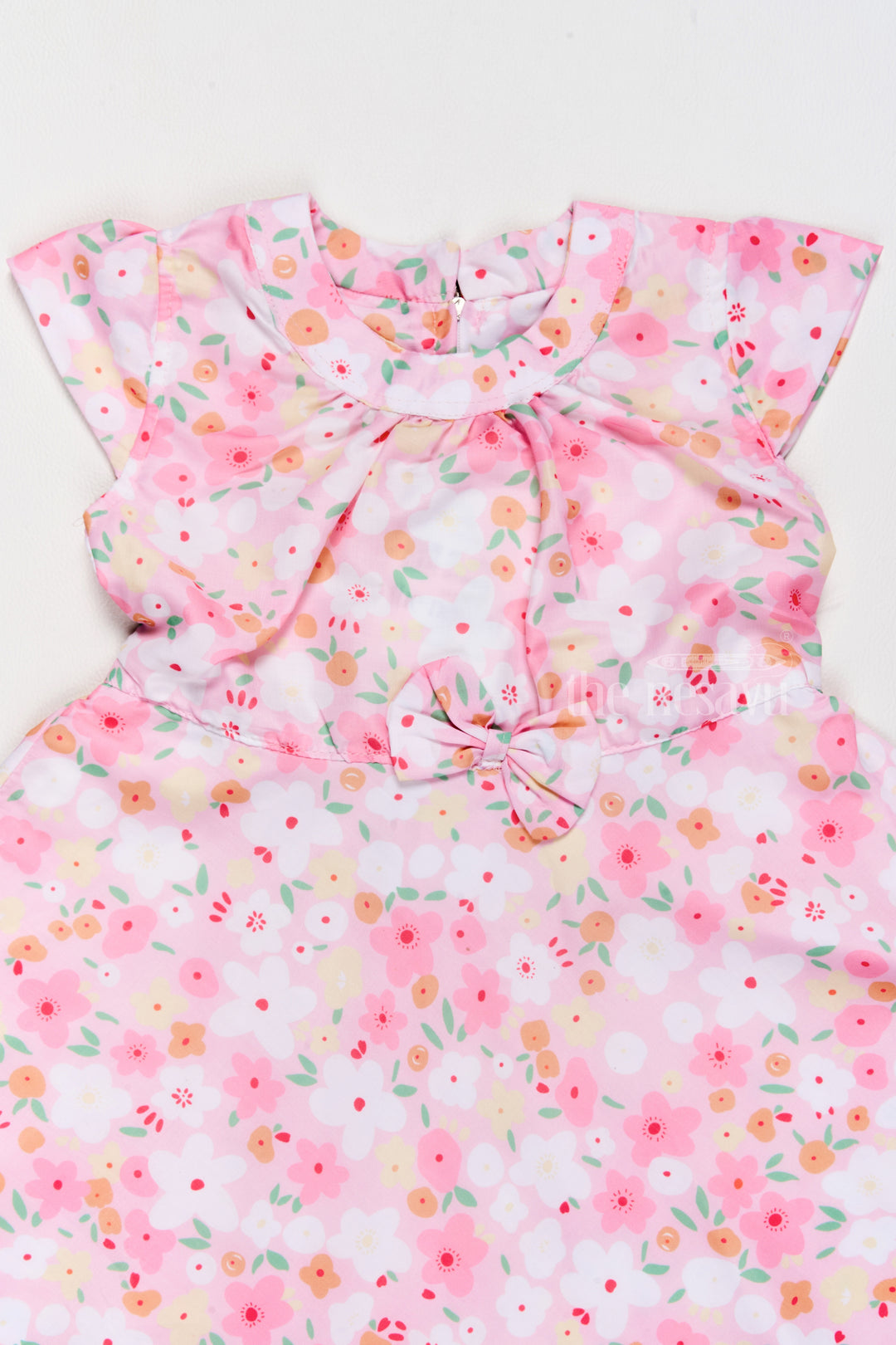 Girls Cotton Dress with Soft Floral Print and Adorable Bow