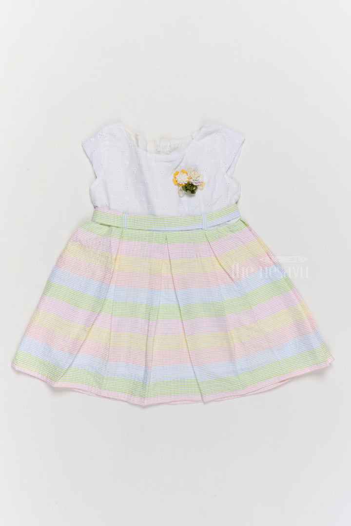 Vibrant Summer Cotton Kids Dress with Pastel Stripes and Floral Accents