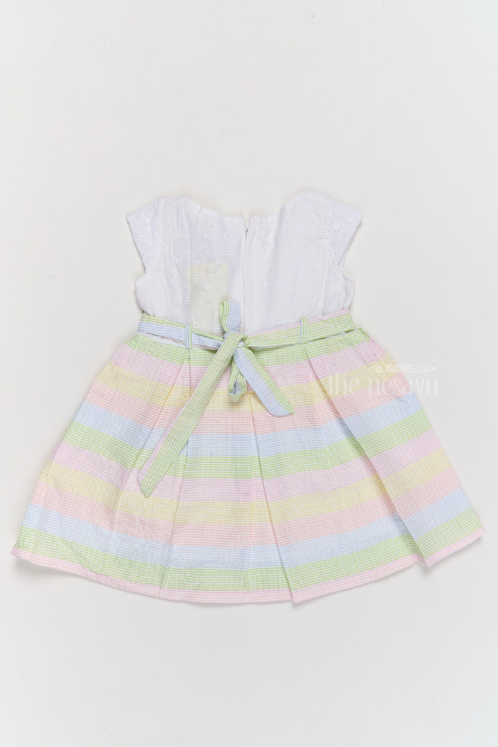 Vibrant Summer Cotton Kids Dress with Pastel Stripes and Floral Accents