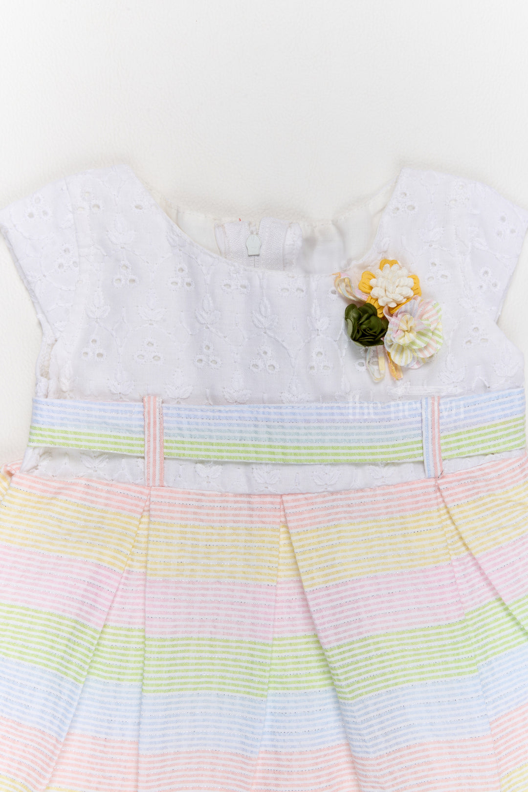 Stylish Cotton Frock for Girls with Pastel Stripes and Floral Details