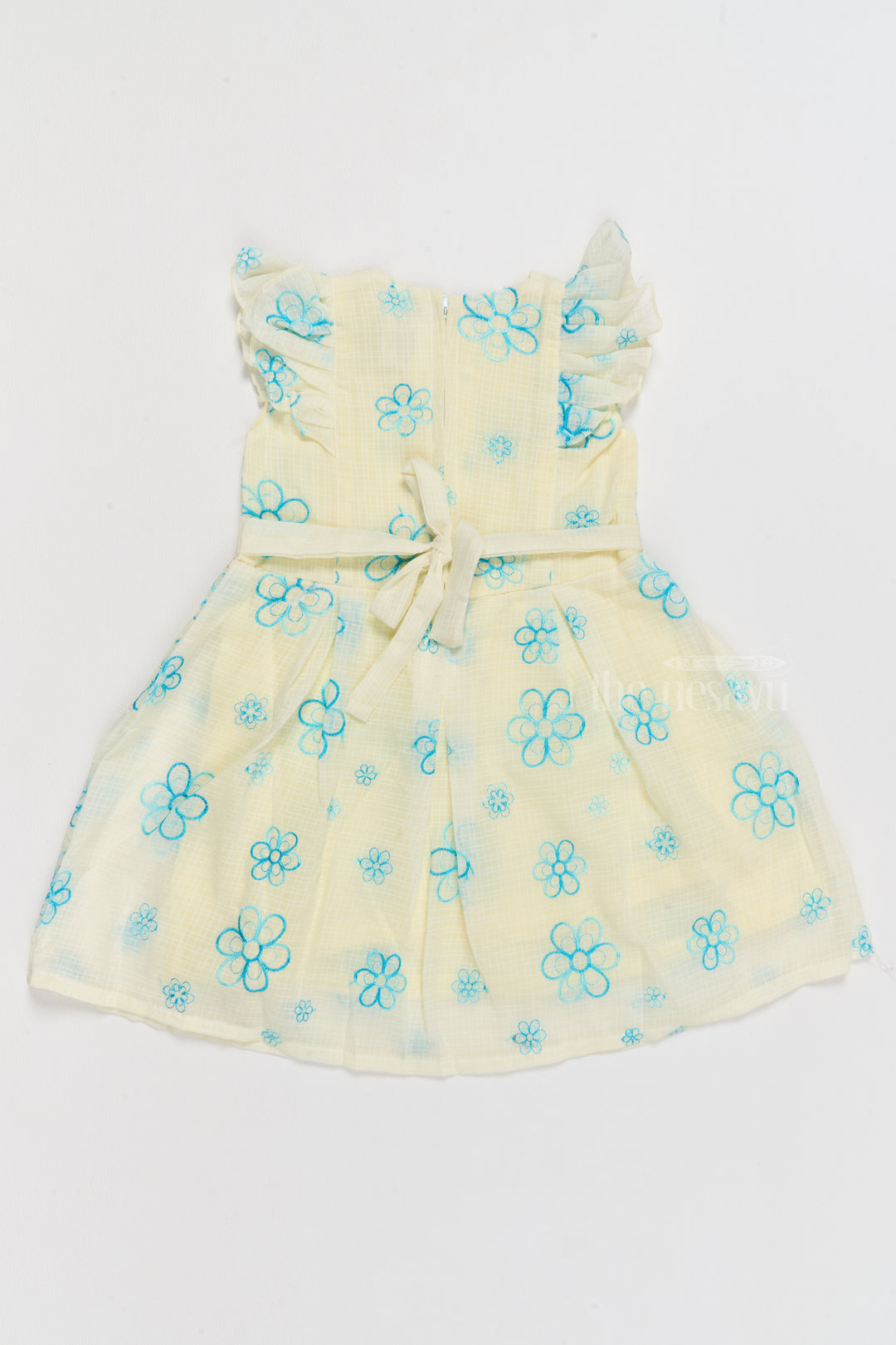 Daily Wear Cotton Frocks for Girls with Floral Embroidery and Ruffled Sleeves