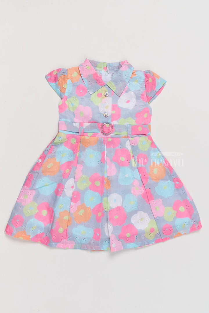 Cotton Dress Simple for Girls with Vibrant Floral Design and Button-Front Closure