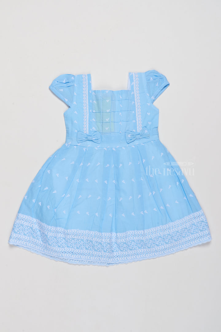 Cotton Short Frock for Girls with Elegant Lace Trim and Pleated Skirt