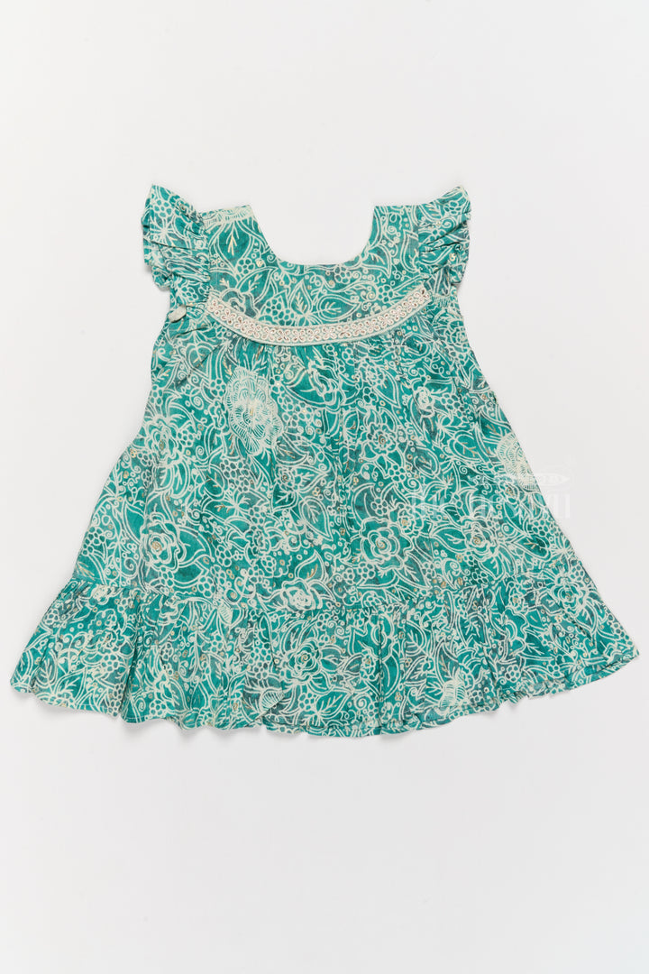 Stylish Girls Cotton One Piece Dress with Floral Print and Ruffle Hemline