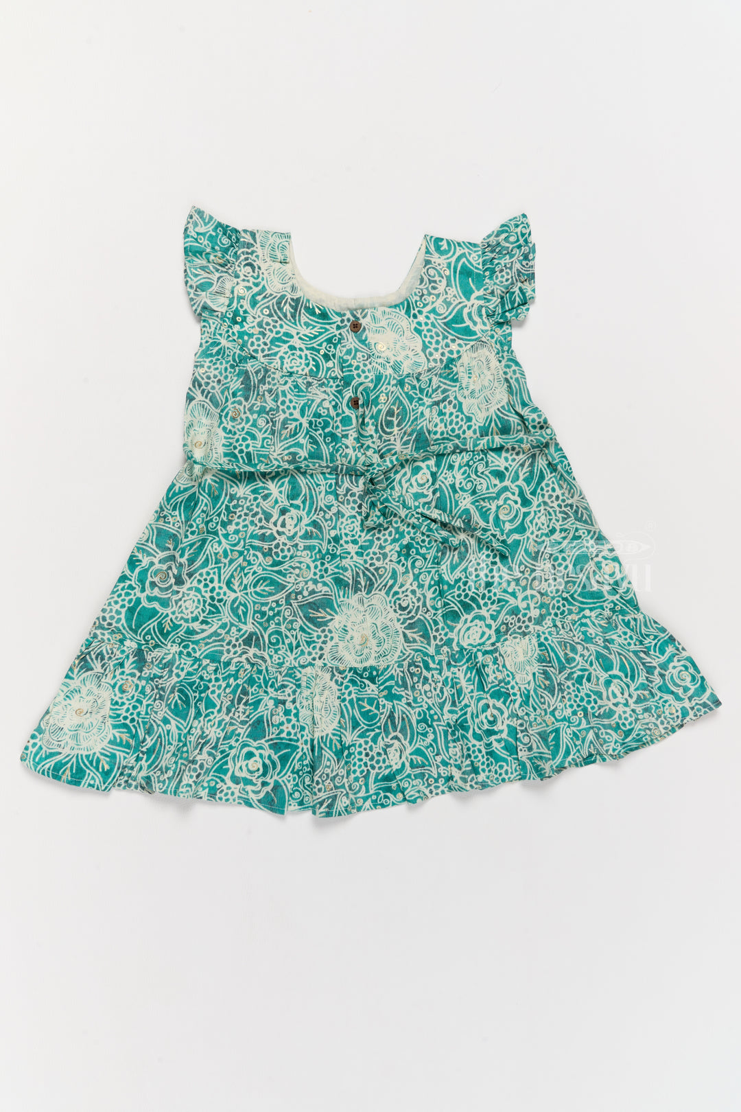 Stylish Girls Cotton One Piece Dress with Floral Print and Ruffle Hemline