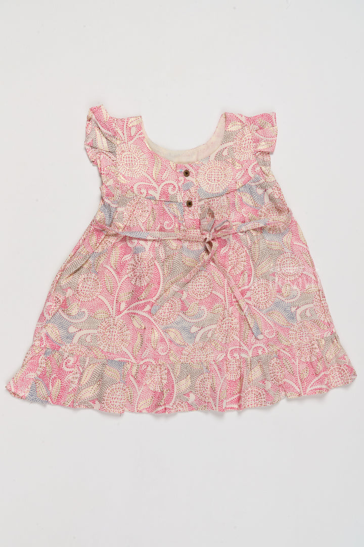 Elegant Girls Floral Cotton Dress with Vibrant Print and Ruffle Details