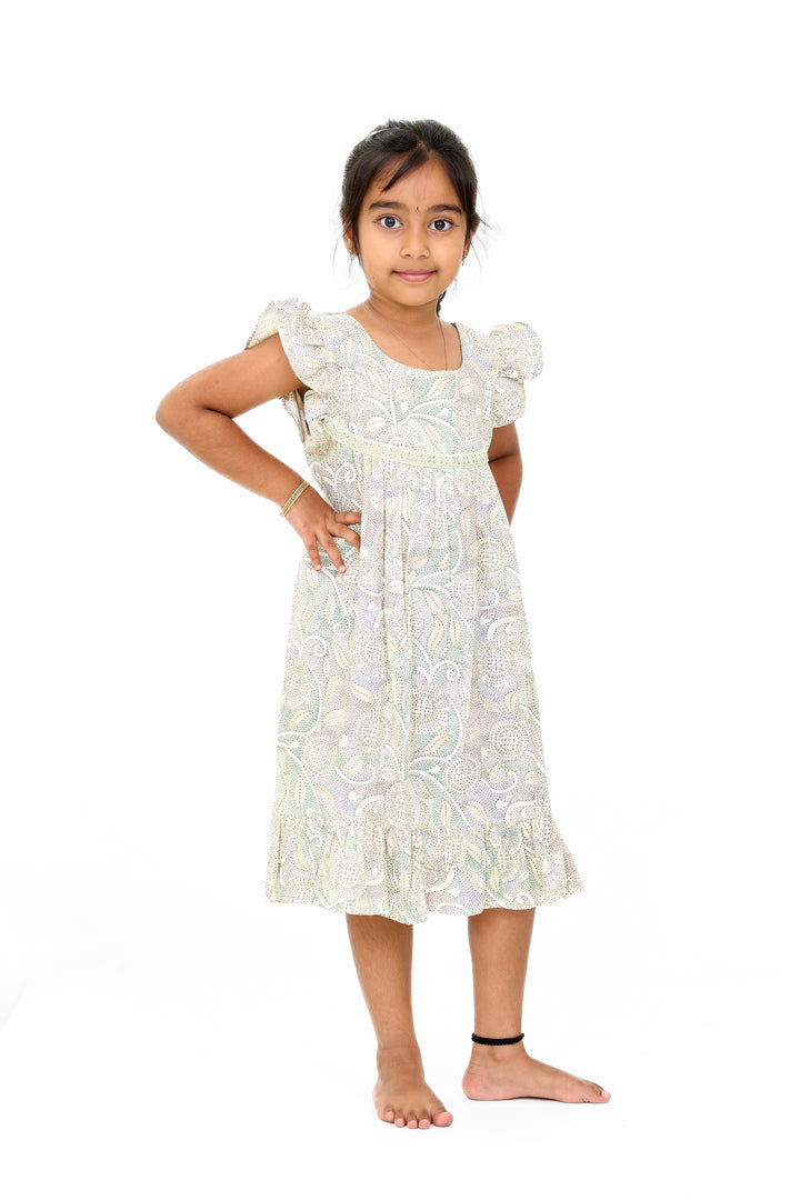 Charming Girls Ethnic Cotton Dress with Traditional Floral Print and Delicate Lace