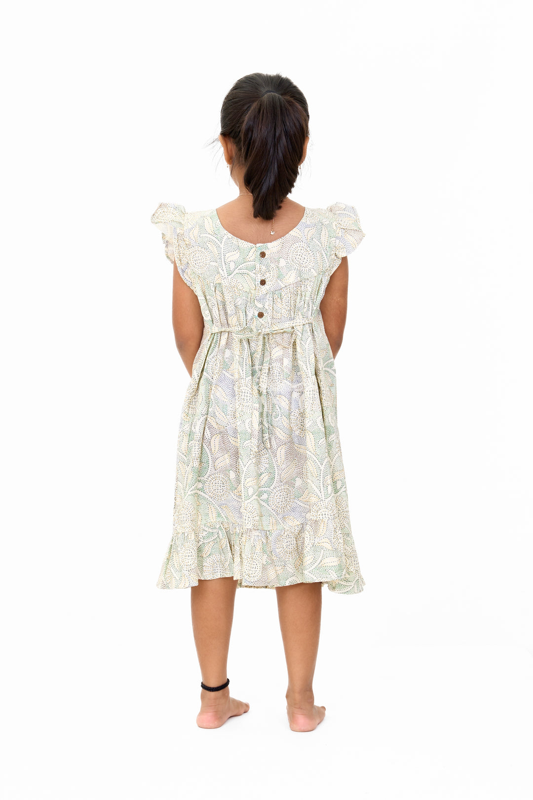 Charming Girls Ethnic Cotton Dress with Traditional Floral Print and Delicate Lace